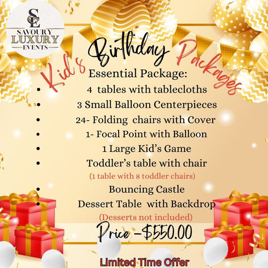 Kid's Essential Birthday Package - Savoury Luxury Events