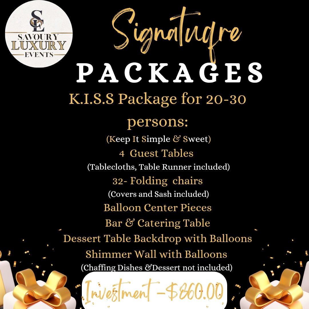 Signature Package for 20 - 30 Adult Event - Savoury Luxury Events