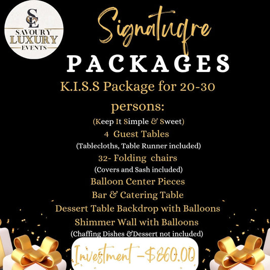 Signature Package for 20 - 30 Adult Event - Savoury Luxury Events