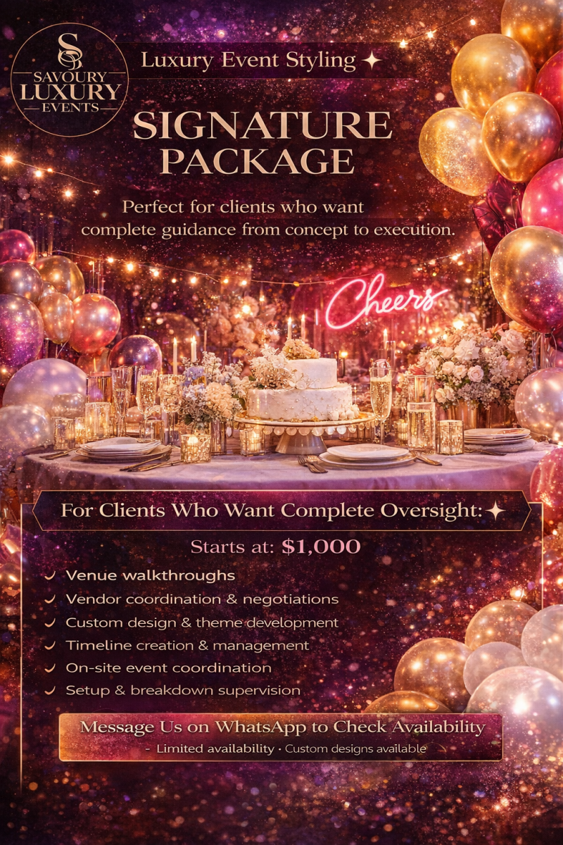 Signature Package for 50 - Savoury Luxury Events